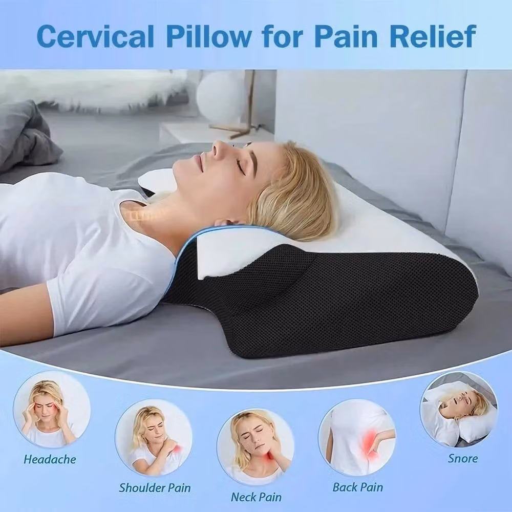NESTLUNE Black Orthopaedic Cervical Memory Foam Neck Pillow for Adults – 3