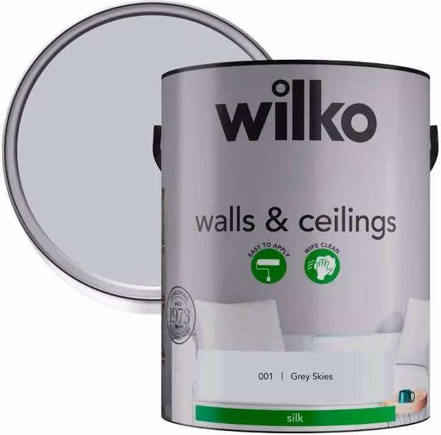 wilko Walls and Ceiling Silk Emulsion Paint, Grey, 5 l