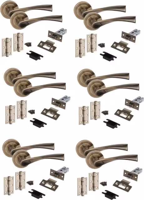 Golden Grace Brass Door Handles, 6 Pack, Gold and Bronze Finish