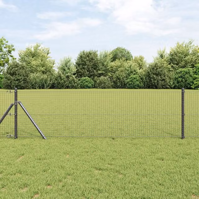 Berkfield Home Grey PVC-Coated Steel Single-Bar Welded Wire Fence, 0.8 x 100 m