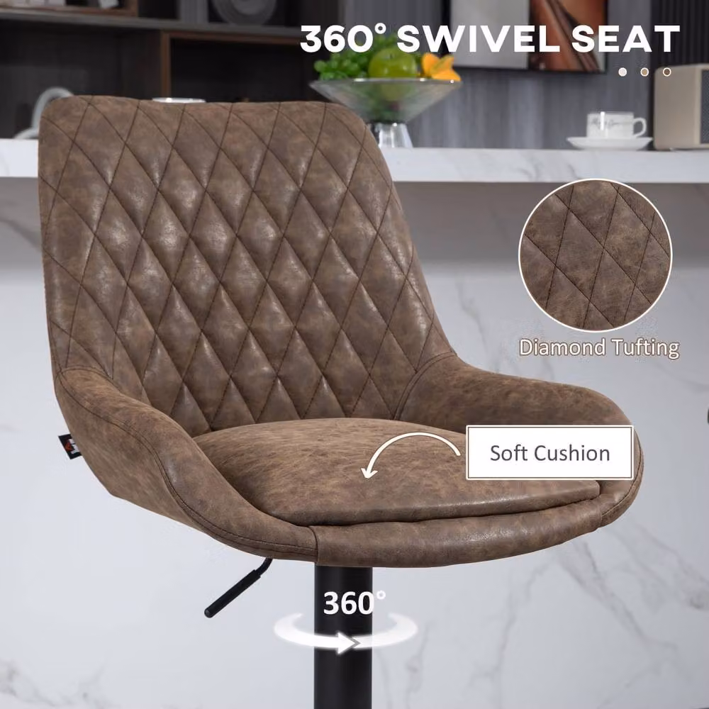 Wyld Haus Lenozzo Set of 2 Brown Faux Leather Bar Stools with Adjustable Gas Lift and 360 Degree Swivel – 7