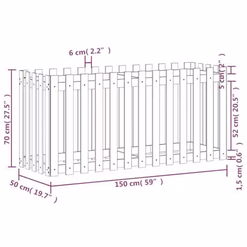 vidaXL Wooden Raised Garden Bed with Fence Design in Black, W/D/H: 150 x 50 x 70 cm – 3