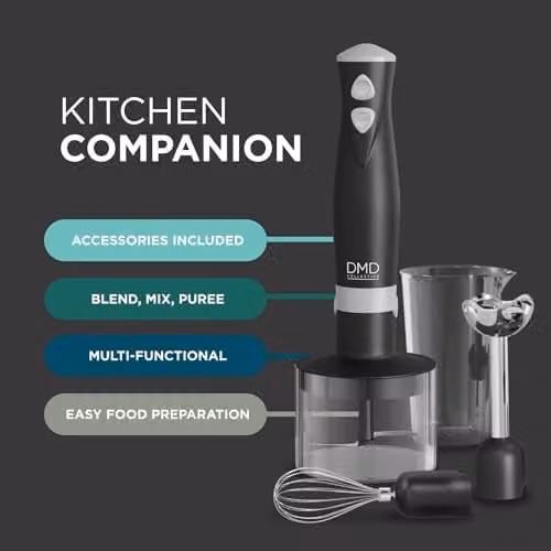 DMD Collective 5-in-1 Hand Blender Set in Matte Black with 350W Motor and Stainless Steel Blades – 4