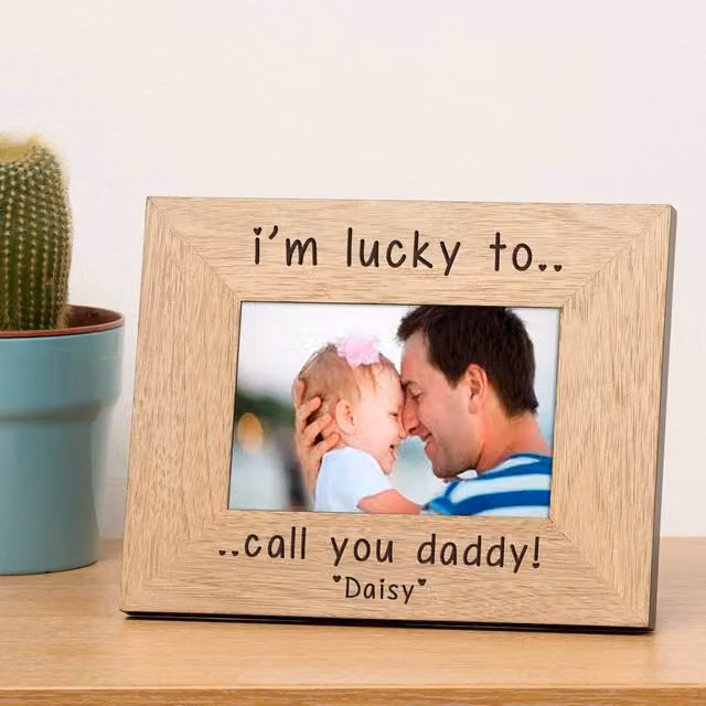 Uniqueful Personalised I am Lucky to Call You Daddy Mummy Nanny Wood Photo Frame, Brown, W/D/H: 17.8 x 12.7 x 24.5 cm