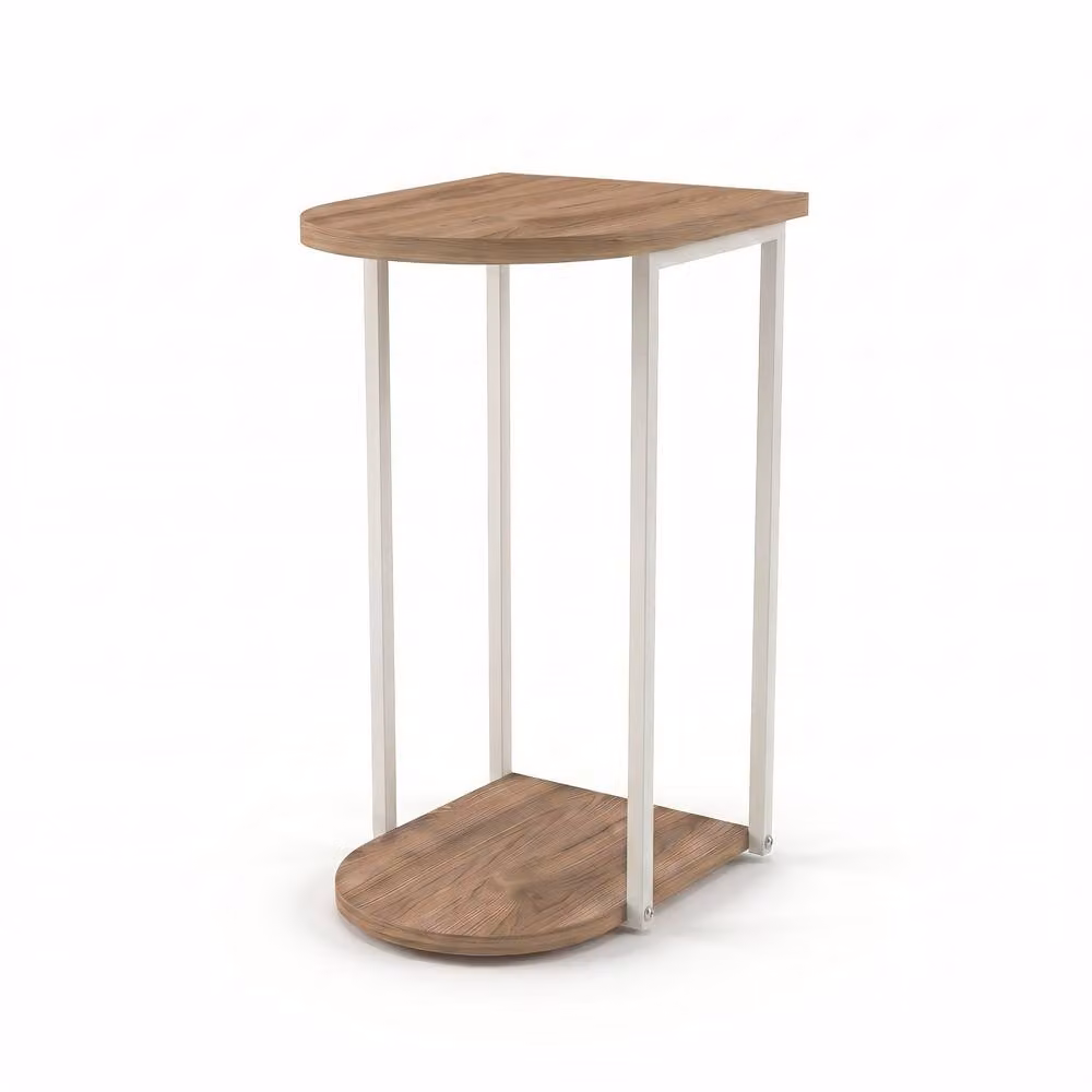Decortie Roya Half-Round Side Table with Metal and MDF Frame in Brown, H 56.0 x W 32.0 x D 41.5 cm – 2