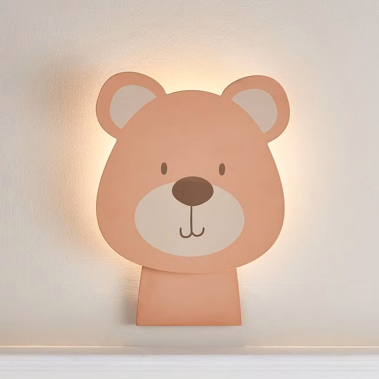 Lights4fun Battery Operated LED Bear Children's Wall Light with Remote and Timer in White or Pink