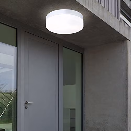Globo Lighting Modern Round Silver Aluminium and Glass Outdoor Ceiling Lamp IP44 with E27 Energy Saving Bulb – 2