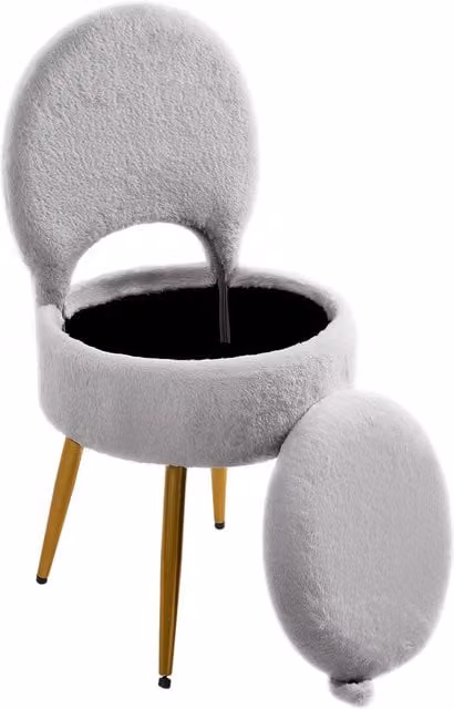 Livingandhome Modern Upholstered Dressing Table Chair with Hidden Storage in Grey and Gold