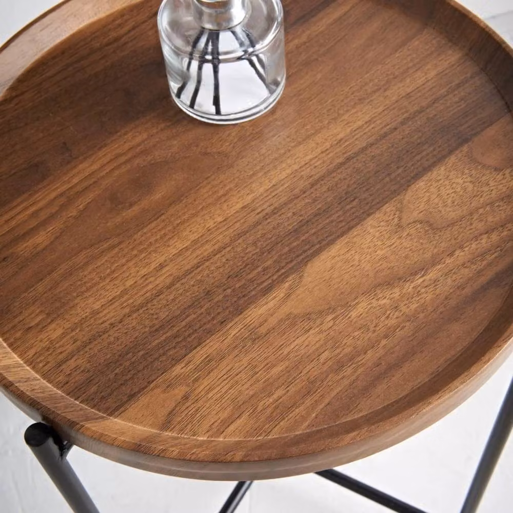Havendro Walnut Finish Foldable Side Table with Tray Top in Brown – 4