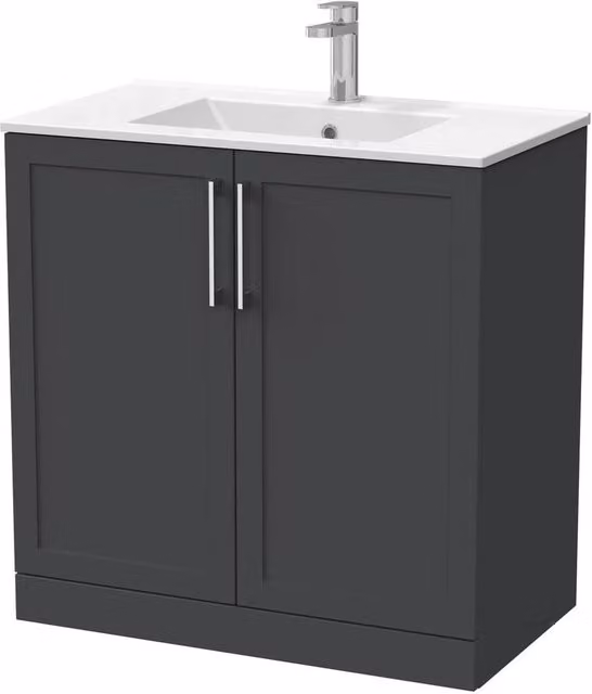 Balterley Stonnall 2 Door Vanity and Ceramic Basin in Dark Grey, Width: 80 cm – 1