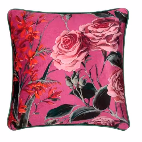 Ulster Weavers Laurence Llewelyn-Bowen Cotswold Fantasia Dawn Floral Print Velvet Cushion in Pink and Orange, W/D/H: 43 x 43 x 43 cm – 3