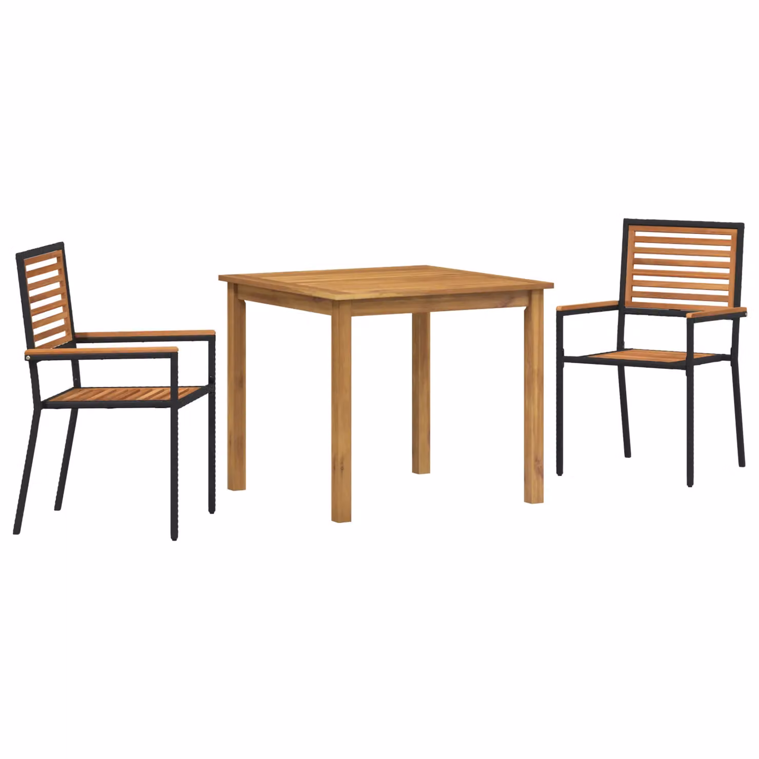 Berkfield Home 3 Piece Black Poly Rattan and Acacia Wood Garden Dining Set – 2