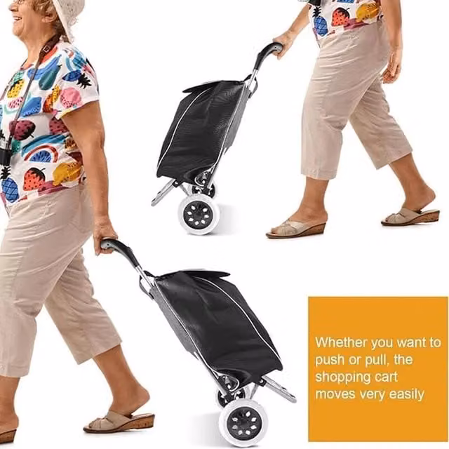 KORVIXA Lightweight Folding Shopping Trolley in Black