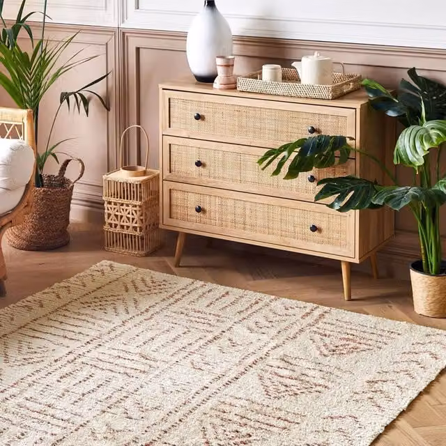 Wyld and Coco Beige Cotton Geometric Hand-Tufted Flatweave Rug W: 160 cm, L: 230 cm – 1
