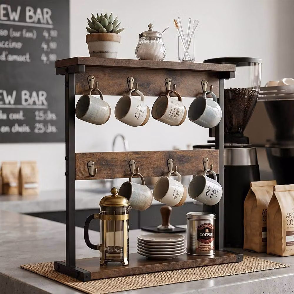 Levede Brown Mug Holder Stand and Coffee Cup Rack Organiser with Shelf – 2