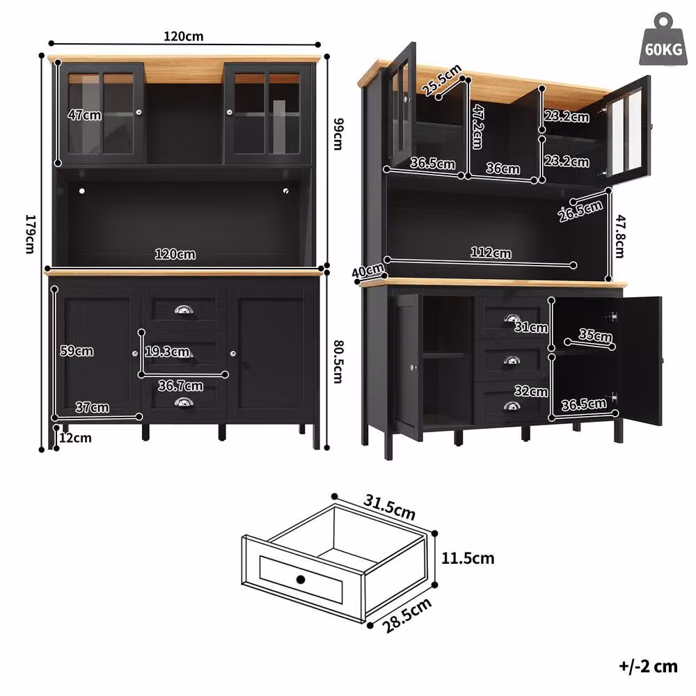 Matteo Black MDF Tall Sideboard Kitchen Cabinet with LED, 4 Doors and 3 Drawers – 4