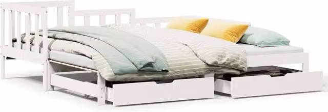 Berkfield Home Single Daybed with Trundle and Drawers, White Solid Pine Wood, W/D/H: 90 x 190 cm