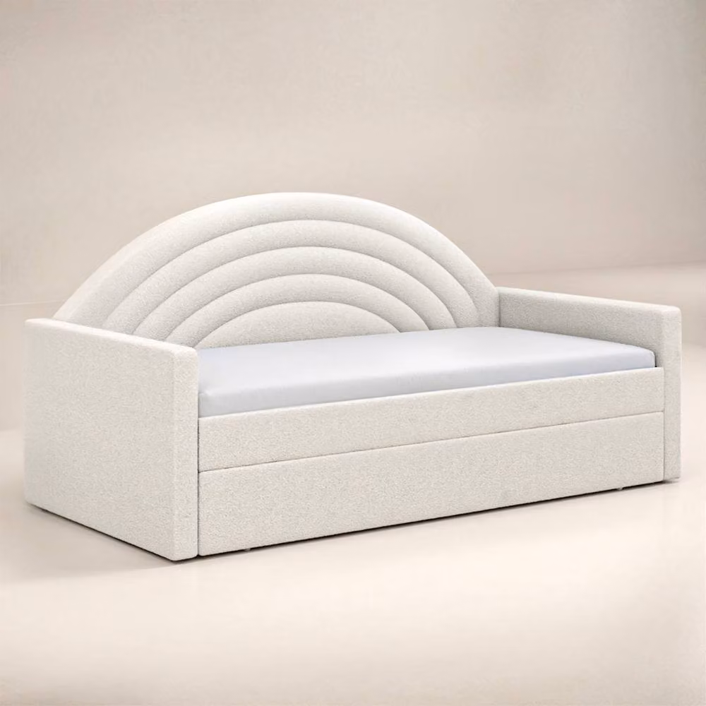 Flair Noa Rainbow Day Bed with Trundle in Beige Upholstered Fabric, W/D/H: 200 x 90 x 104.5 cm – 2