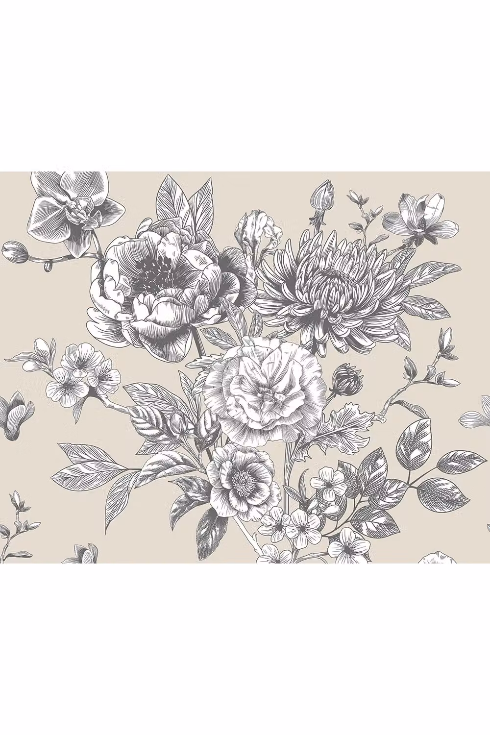 Origin Murals Large Rose Toile Floral Wall Mural in Mid Grey, W: 300 cm, H: 240 cm – 2