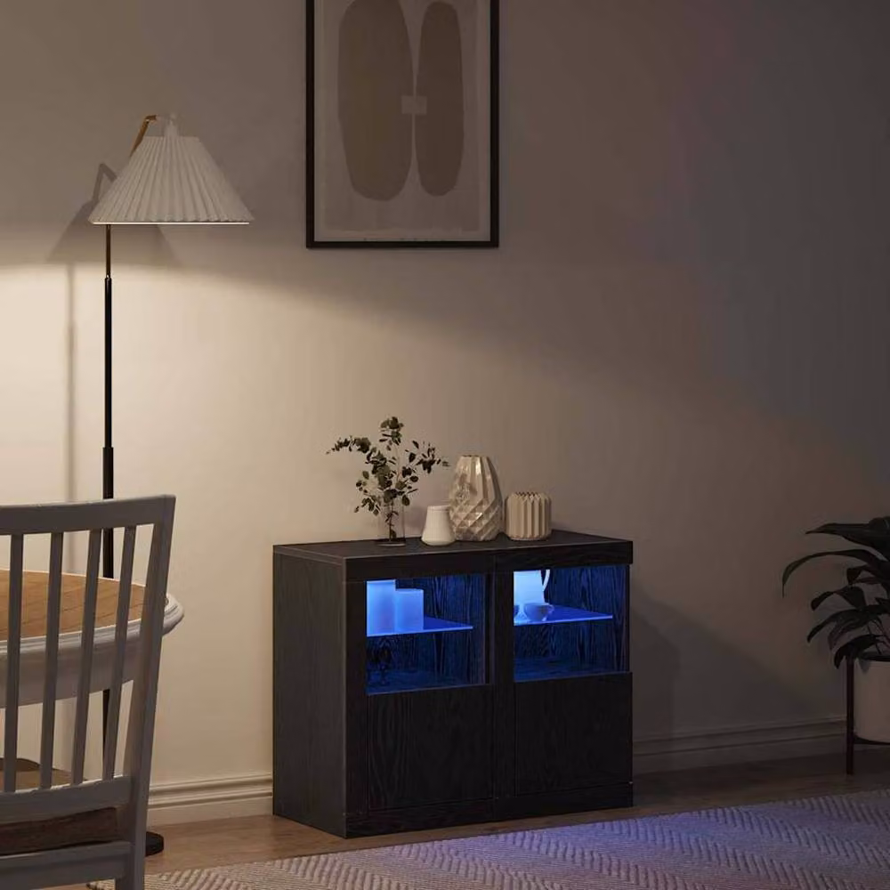 Berkfield Home Side Cabinets with Integrated LED Lights, Black Oak, Set of 2, W/D/H: 41 x 37 x 67 cm – 5