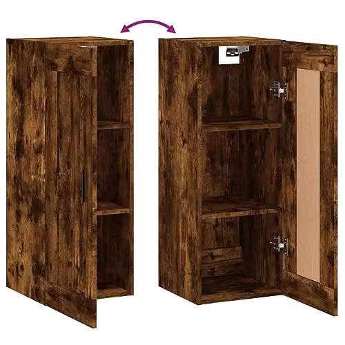 vidaXL Wall Mounted Cabinet in Brown Smoked Oak, W/D/H: 34.5 x 34.0 x 90.0 cm – 4