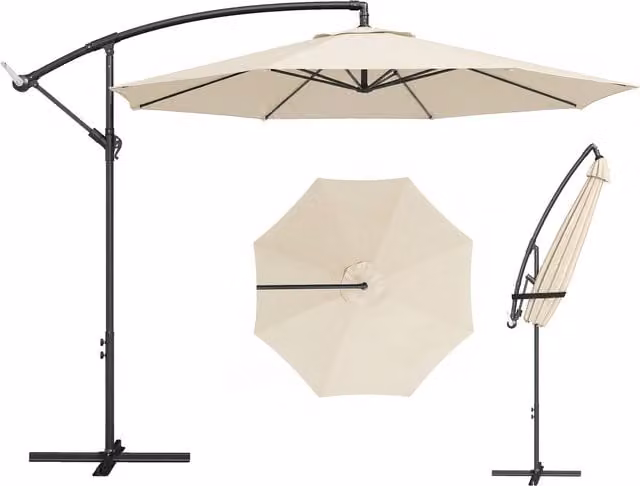 Outsunny Cream Cantilever Garden Banana Parasol Umbrella with Base, 3 m