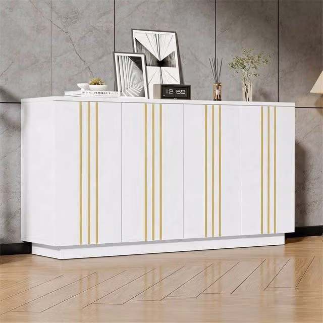 STILVORA Modern 4 Door Sideboard in White with Gold Trim – 1