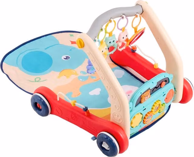 Kidkid 2-in-1 Push Along Baby Walker with Music and Sensory Play Mat, Multi-colour