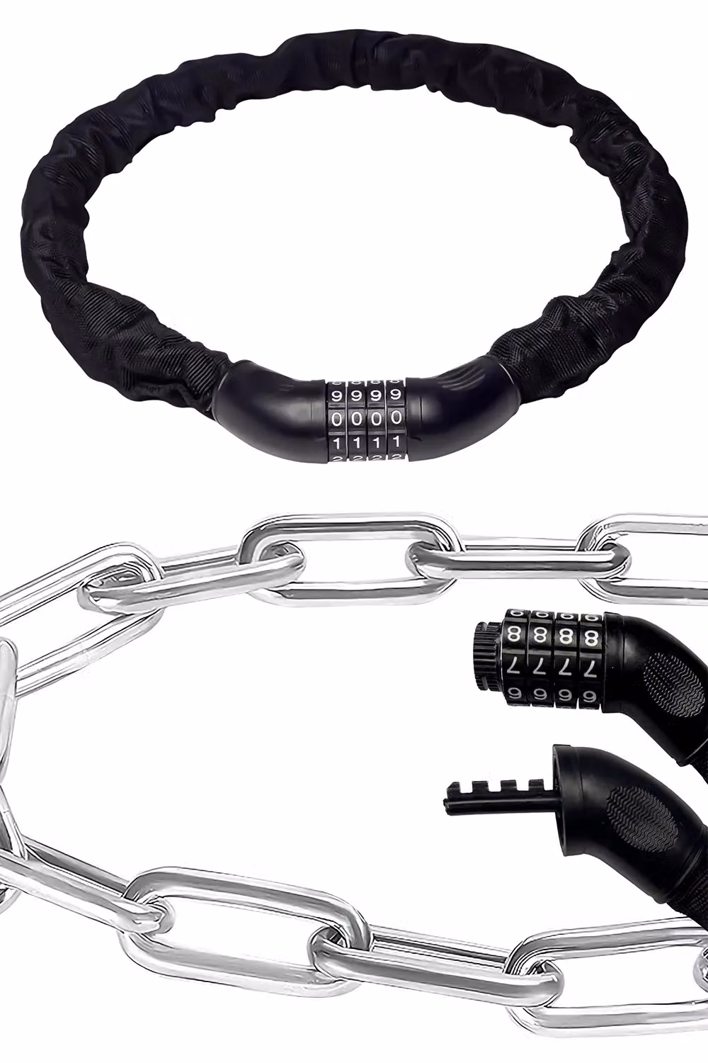 Neel Blue 4-Digit Combination Padlock and Stainless Steel Security Chain in Black, 8mm x 1m – 3