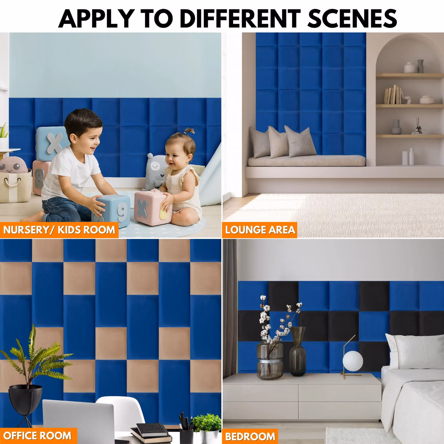 Novecrafto Set of 4 Soft Velvet Upholstered Wall Panels in Blue with Adhesive, W/D/H: 30 x 30 x 3 cm – 9