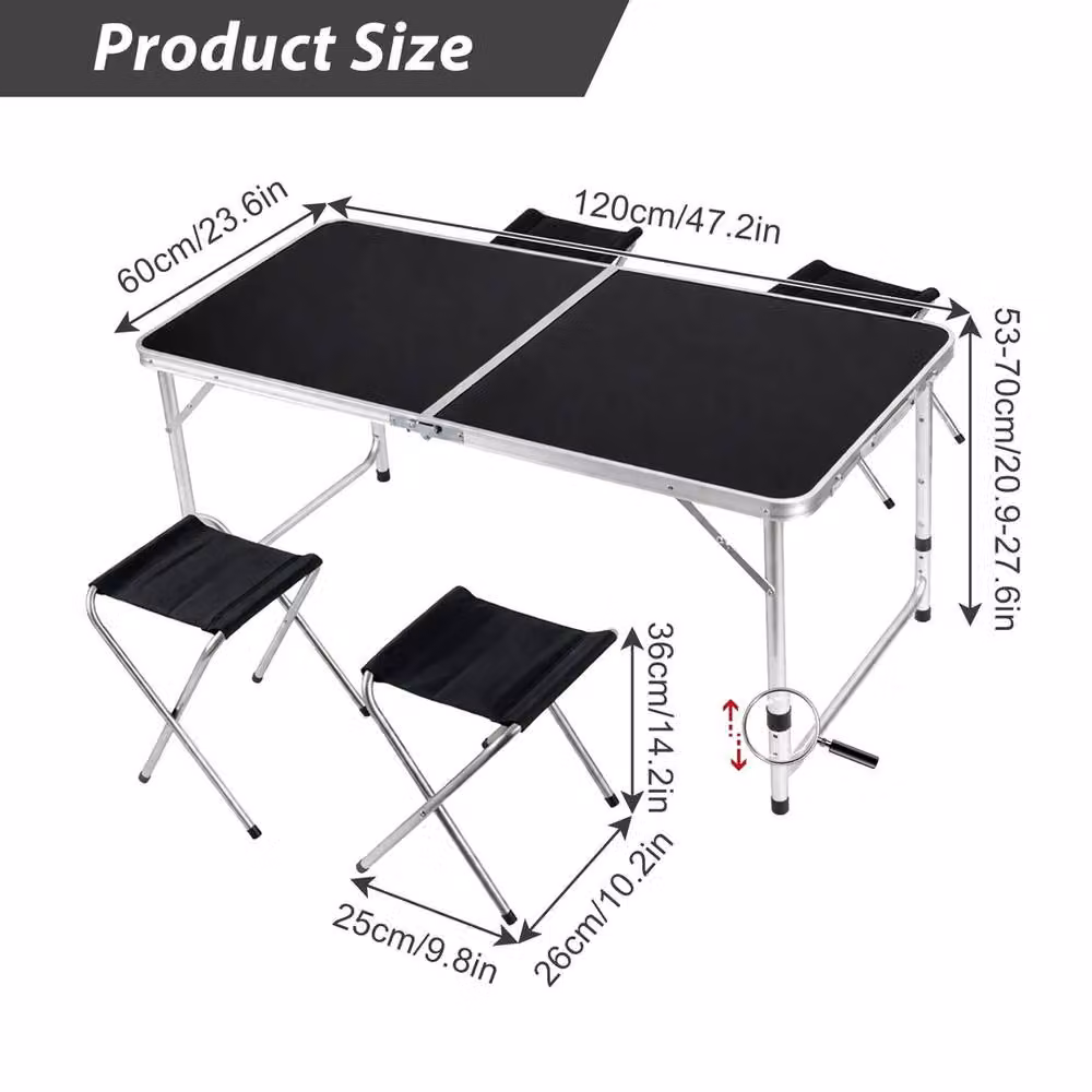 FLAVORA 5 Piece Aluminium Outdoor Camping Table and Stools Set in Black – 2