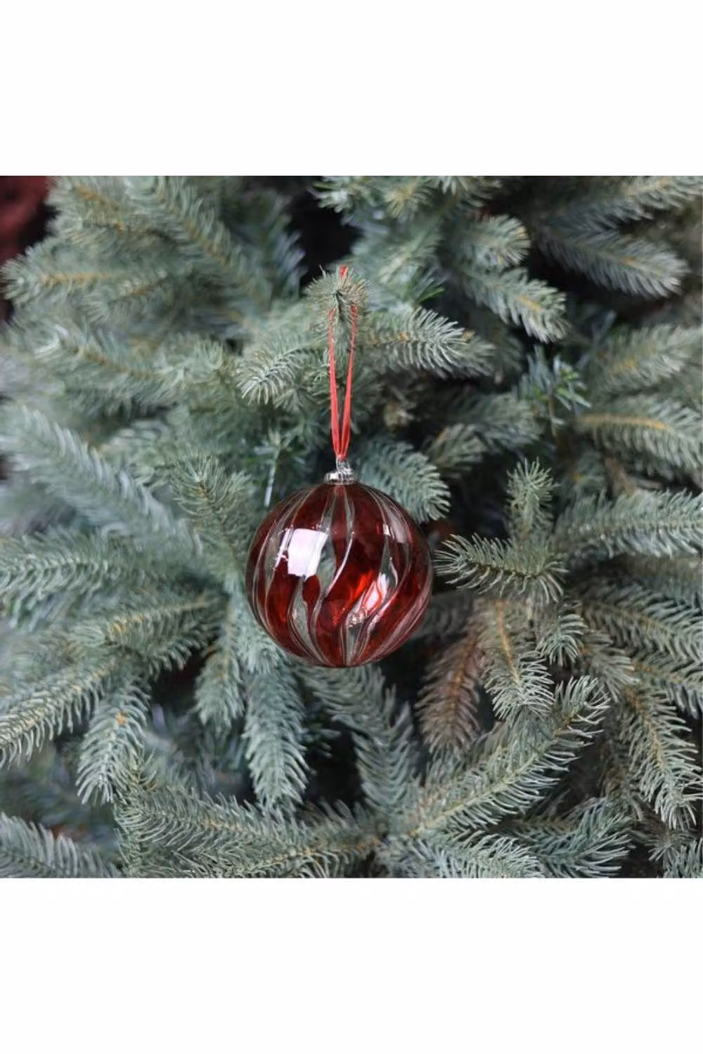 KDMD Red Glass Amaroso Striped Christmas Bauble, 2 Pack, Diameter: 9 cm – 2