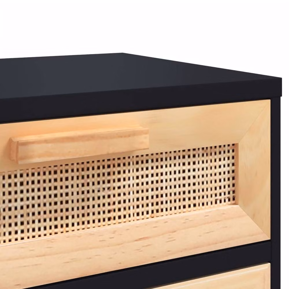 Berkfield Home Set of 2 Black Solid Pine Bedside Cabinets with Natural Rattan – 8
