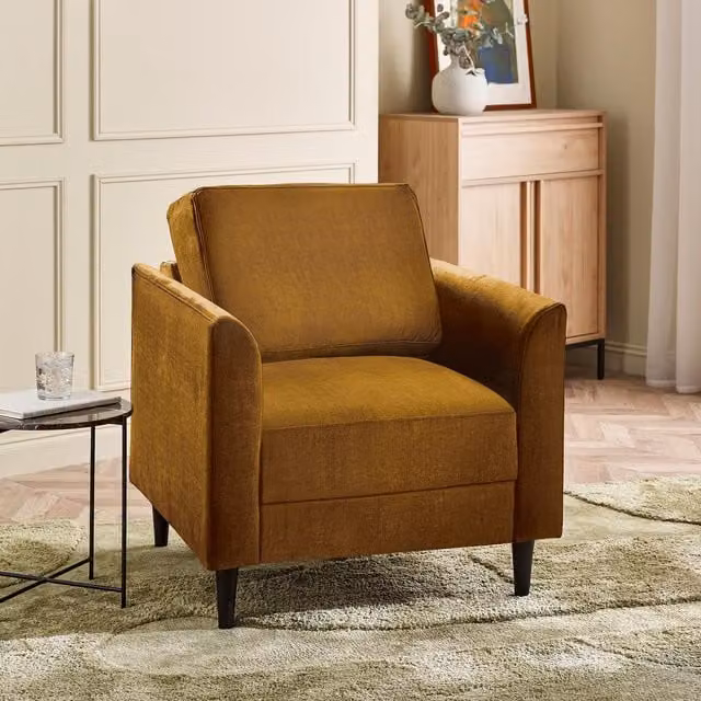 FurnitureboxUK Logan Orange Fabric Armchair with Solid Wood Frame