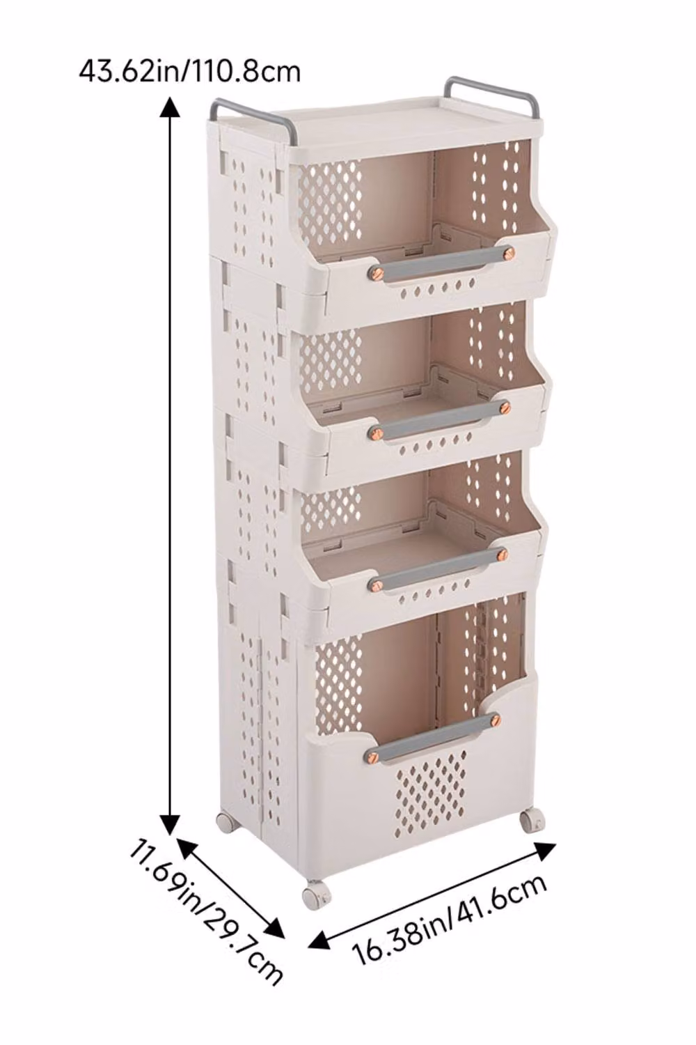 Living and Home 5-Tier Foldable Rolling Laundry Sorter Basket Storage Rack in White – 3
