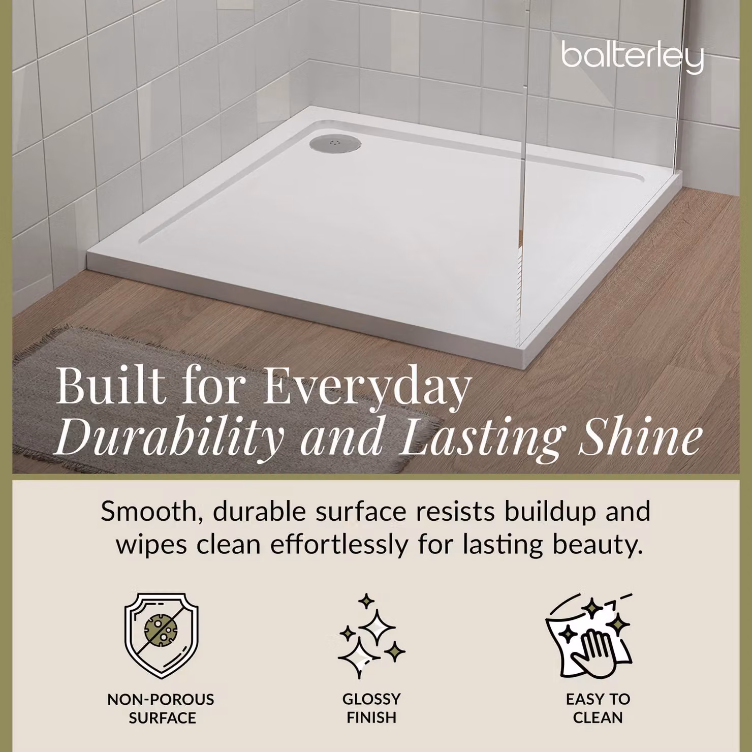 Balterley Premium Square Shower Tray in White – 2
