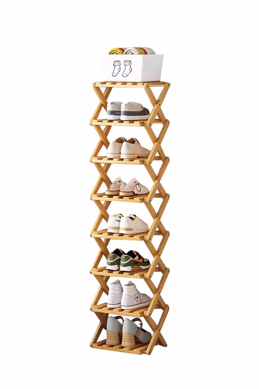 Living and Home 8-Tier Bamboo Folding Shoe Rack in Brown – 2