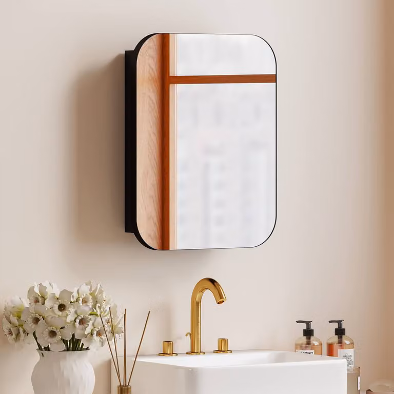 HOMCOM Modern Wall Mounted Black Bathroom Cabinet with Glass Hinged Soft Close Doors and Internal Shelves