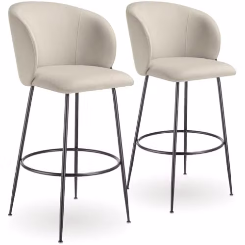 tectake Set of 2 Luana Bar Stools in Black and Cream with Velvet-Look Covers – 1