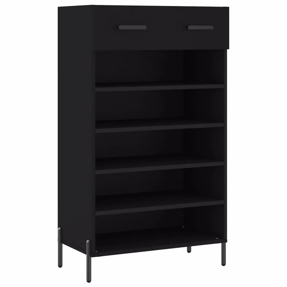 Berkfield Home Modern Black Shoe Cabinet with Hinged Doors and Open Shelf, W/D/H: 60 x 35 x 105 cm – 3