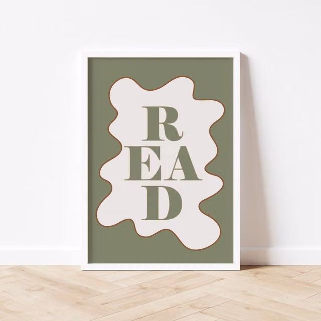 Autumns Corner Read Print Wavy Edition Typography Poster in Olive Green, A2
