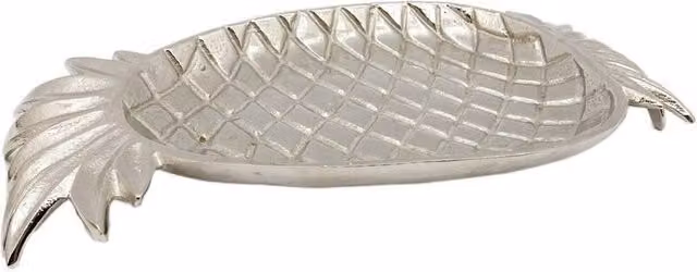 Minster Pineapple Oval Serving Tray in Silver, Metal, W: 33 cm, D: 18 cm, H: 2 cm
