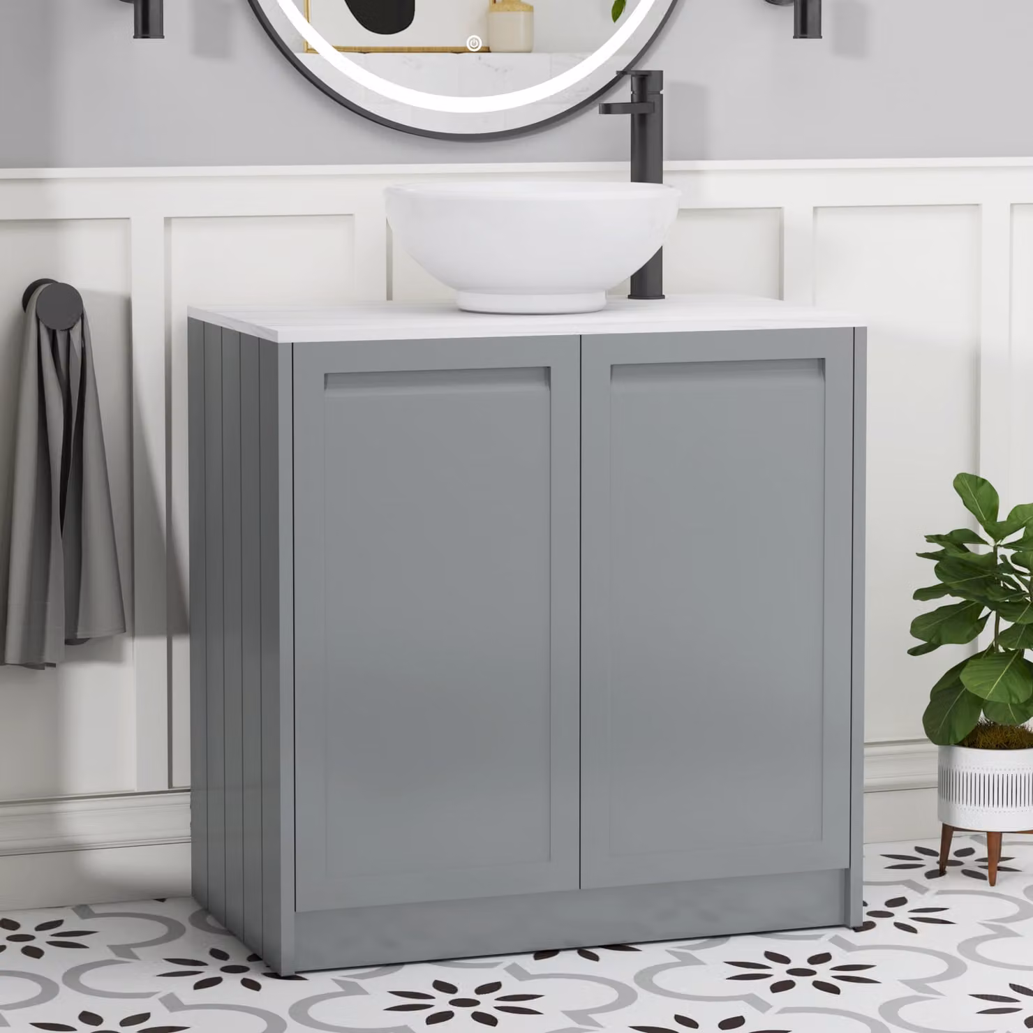 Royal Bathrooms Elmore 800mm Matt Pebble Grey Floor Standing Countertop Vanity Unit with Breeze Basin and 2 Soft Close Doors