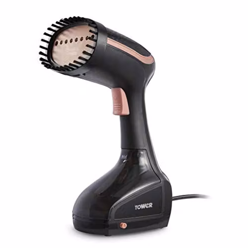 Tower Handheld Garment Steamer 1000W with Vertical Steam and Brush Attachment, Gold and Black – 1