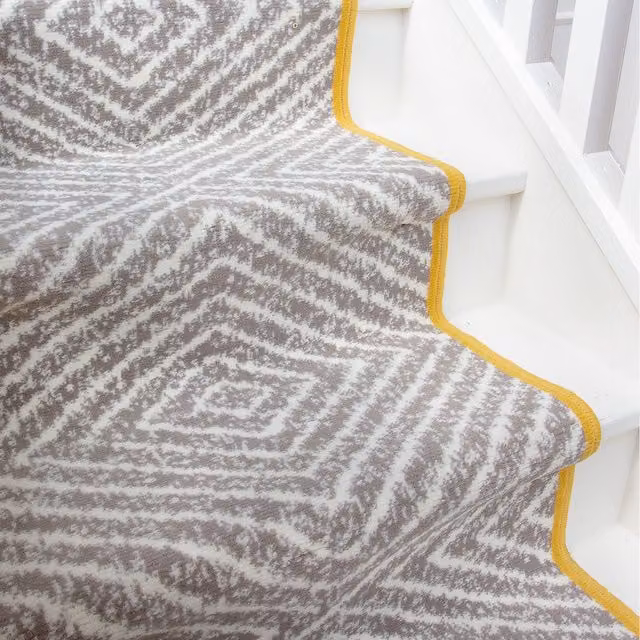 The Rug House Grey Chevron Ochre Bordered Cut To Measure Stair Carpet Runner, Width: 70 cm, Length: 792 cm
