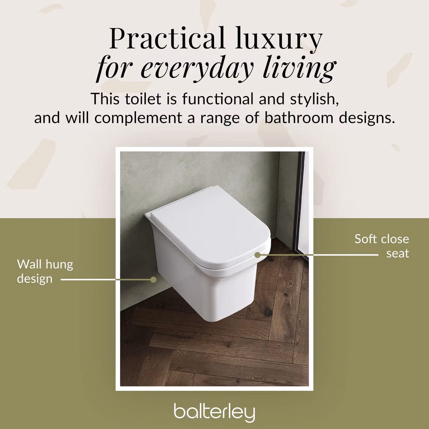Balterley White Ceramic Rimless Wall Hung Square Toilet Pan and Soft Close Seat, W: 39 cm, D: 34 cm, H: 48 cm – 4