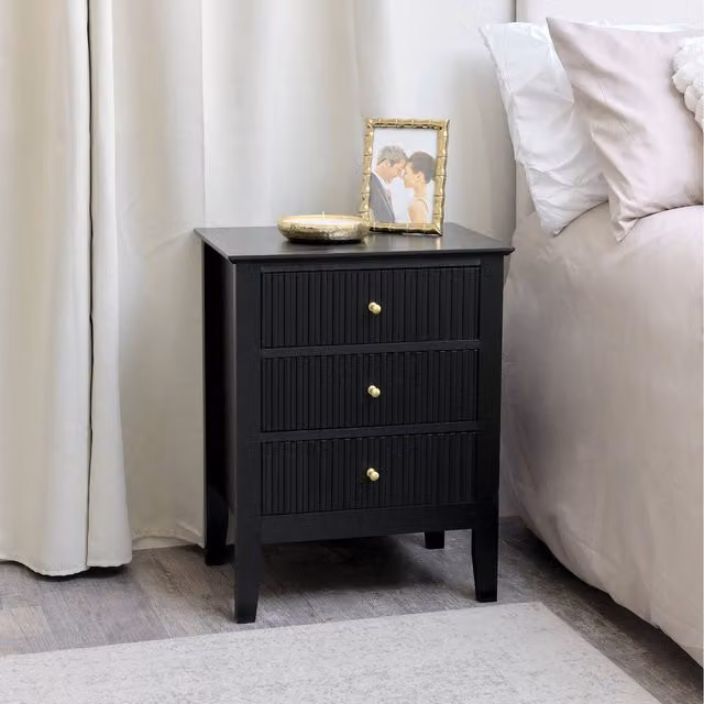 Melody Maison Modern Black and Gold Matt Bedside Table