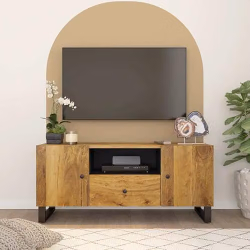 vidaXL Rustic Brown TV Cabinet in Mango and Engineered Wood, W/D/H: 80 x 33 x 46 cm – 2