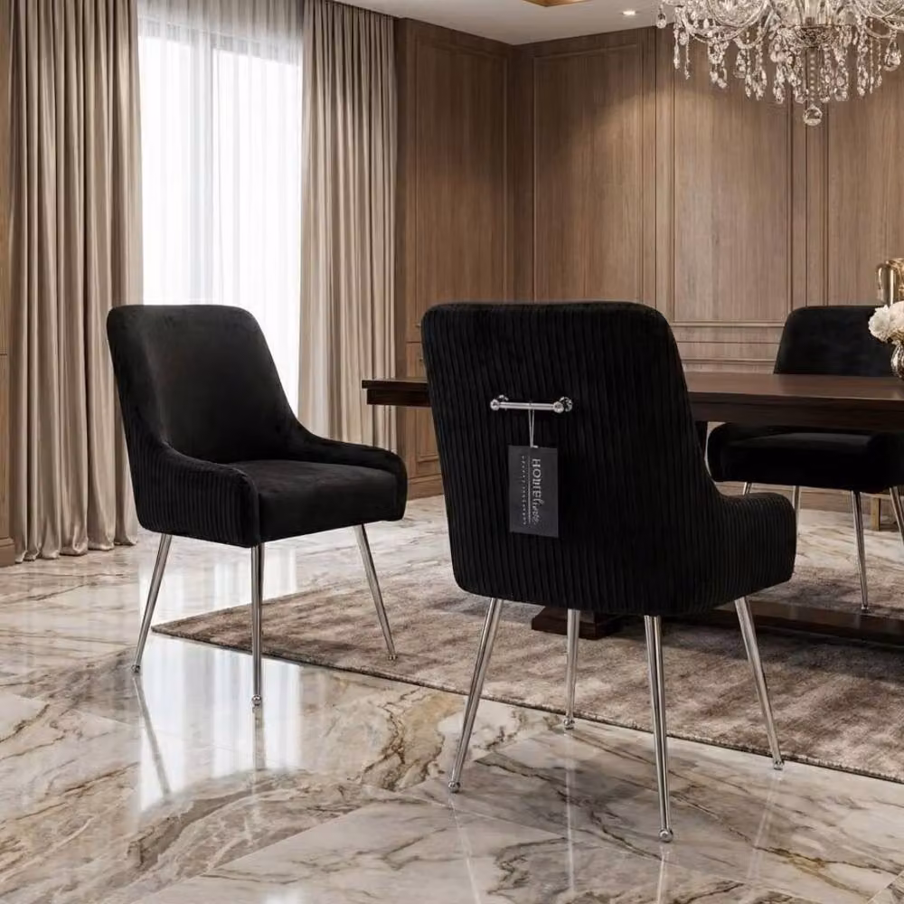 Home Deluxe Vienna Velvet Upholstered Dining Chairs with Armrests in Black and Silver, Set of 2, W/D/H: 62 x 50 x 160 cm – 2