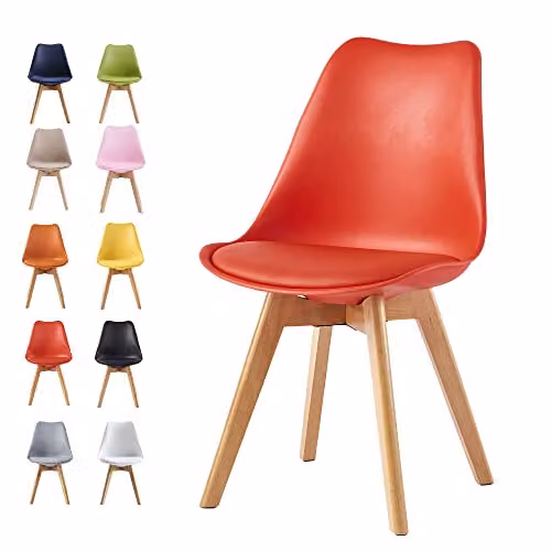 MCC Direct Eva Retro Dining Chair with Wooden Legs and Padded Synthetic Leather Cushion in Red and White, W/D/H: 42 x 48 x 82 cm – 1